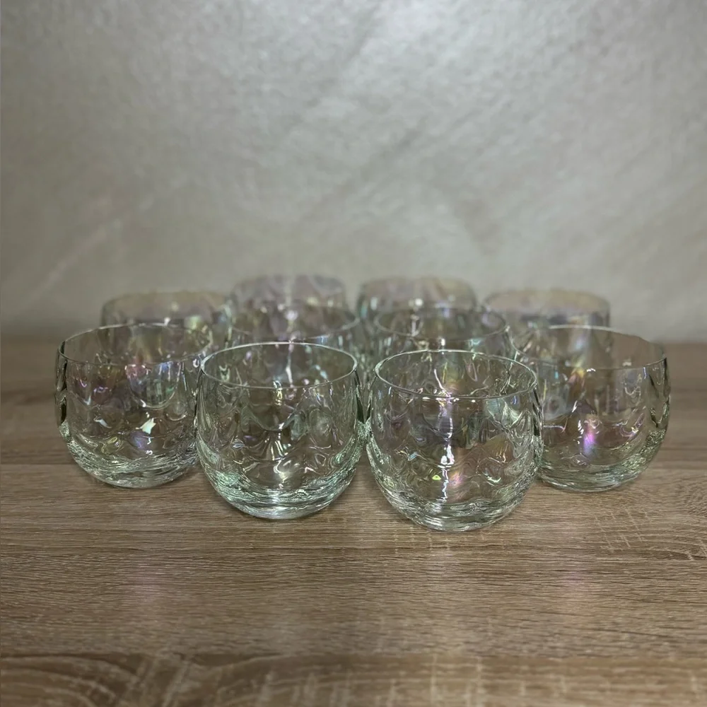 Iridescent Luster Punch Bowl & 10 Cups Mermaid Scales West Virginia Glass